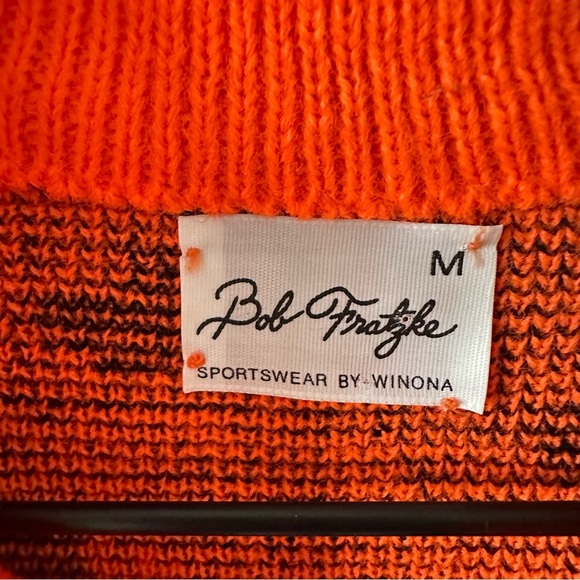 Bob Fratzke Winona Vintage Blaze Orange Camo Knit Vest Full Zip Hunting Gorpcorp - Picture 9 of 13